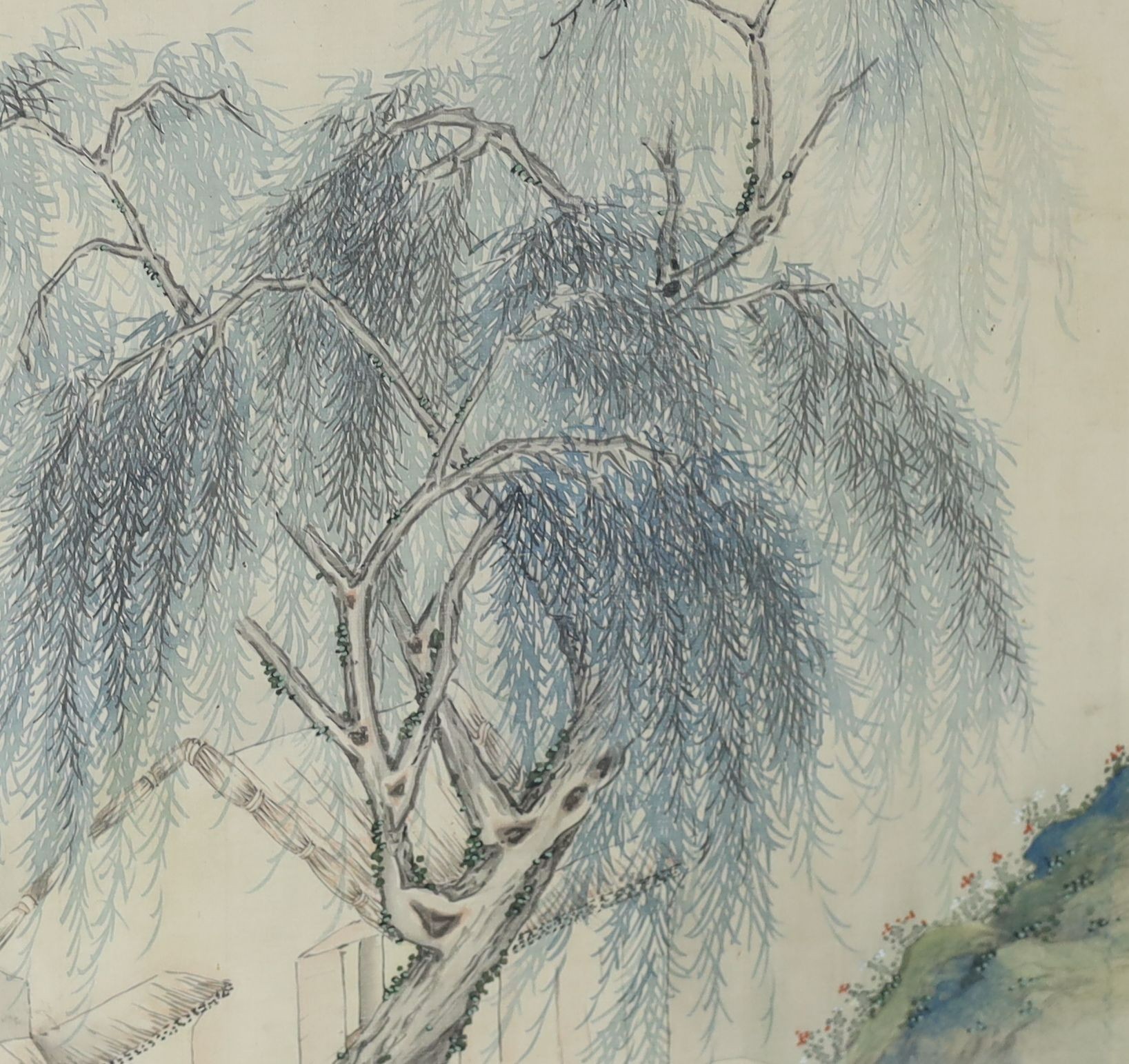 A pair of Chinese silk paintings of ladies in gardens, 19th century, Image 77cm x 41.5cm